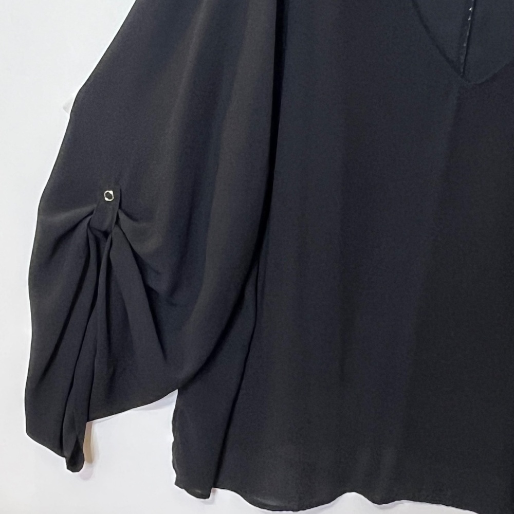 Eloquii Black Sheer Top Pull Up Snap Button Sleev… - image 4